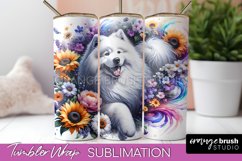 Samoyed Tumbler Wrap Dog Sublimation Floral PNG Product Image 1