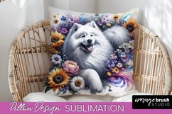 Samoyed Pillow Cover Dog Sublimation Floral PNG Product Image 1