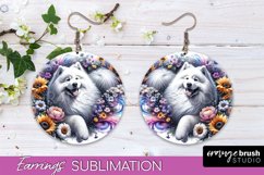 Samoyed Earrings Dog Sublimation Floral PNG Product Image 1