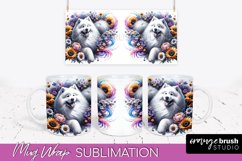Samoyed Mug Wrap Dog Sublimation Floral PNG Product Image 1