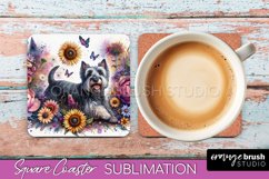 Scottish Terrier Square Coaster Dog Sublimation Floral PNG Product Image 1