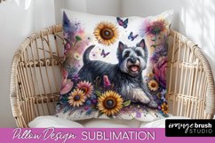 Scottish Terrier Pillow Cover Dog Sublimation Floral PNG Product Image 1