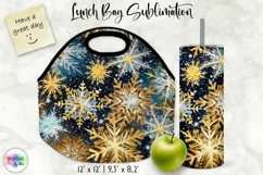 Shimmering Golden Snowflakes Lunch Bag | Snowflakes Tumbler Product Image 1