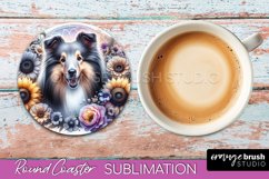 Shetland Sheepdog Round Coaster Dog Sublimation Floral PNG Product Image 1