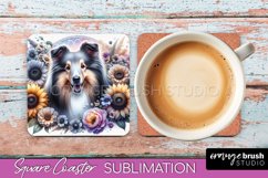 Shetland Sheepdog Square Coaster Dog Sublimation Floral PNG Product Image 1