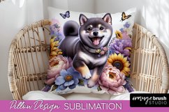 Shiba Inu Pillow Cover Dog Sublimation Floral PNG Product Image 1
