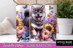 Shiba Inu Tumbler Wrap Dog Sublimation Floral PNG Product Image 1