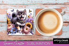 Shiba Inu Square Coaster Dog Sublimation Floral PNG Product Image 1