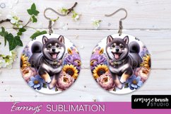 Shiba Inu Earrings Dog Sublimation Floral PNG Product Image 1