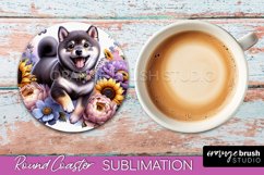 Shiba Inu Round Coaster Dog Sublimation Floral PNG Product Image 1
