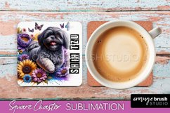 Dog Square Coaster - Dog Mom Floral Coaster Sublimation Product Image 1