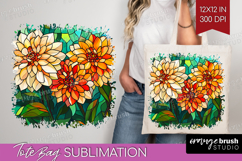 Stained Glass Tote Bag - Flowers Tote Bag PNG Sublimation Product Image 1