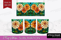 Stained Glass Mug Wrap - Flowers Mug PNG Sublimation Product Image 1