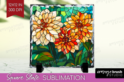 Stained Glass Slate PNG - Flowers Square Slate Sublimation Product Image 1