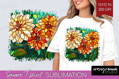 Stained Glass Square Tshirt Background - Flowers PNG Product Image 1