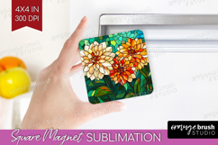 Stained Glass Magnet Sublimation - Flowers Square Magnet PNG Product Image 1