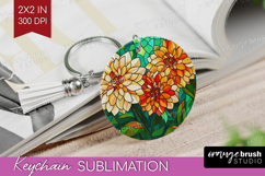 Stained Glass Keychain PNG - Flowers Keychain Sublimation Product Image 1