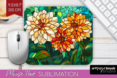 Stained Glass Mouse Pad Sublimation - Flowers Mousepad PNG Product Image 1