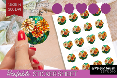 Stained Glass Round Sticker - Flowers Printable Sticker Product Image 1