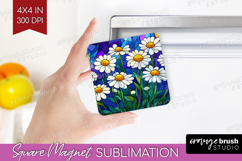 Stained Glass Magnet Sublimation - Flowers Square Magnet PNG Product Image 1
