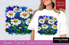 Stained Glass Square Tshirt Background - Flowers PNG Product Image 1
