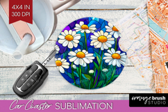Stained Glass Car Coaster - Flowers Coaster PNG Sublimation Product Image 1