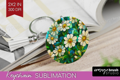 Stained Glass Keychain PNG - Flowers Keychain Sublimation Product Image 1