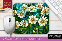 Stained Glass Mouse Pad Sublimation - Flowers Mousepad PNG Product Image 1