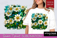 Stained Glass Square Tshirt Background - Flowers PNG Product Image 1