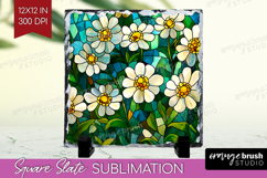 Stained Glass Slate PNG - Flowers Square Slate Sublimation Product Image 1