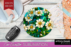 Stained Glass Car Coaster - Flowers Coaster PNG Sublimation Product Image 1