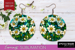 Stained Glass Round Earrings - Flowers PNG Sublimation Product Image 1