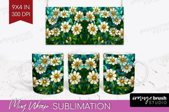 Stained Glass Mug Wrap - Flowers Mug PNG Sublimation Product Image 1