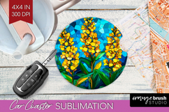 Stained Glass Car Coaster - Flowers Coaster PNG Sublimation Product Image 1