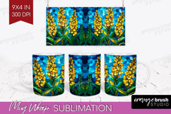 Stained Glass Mug Wrap - Flowers Mug PNG Sublimation Product Image 1