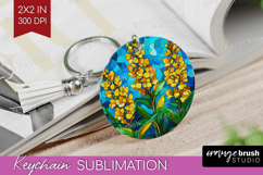 Stained Glass Keychain PNG - Flowers Keychain Sublimation Product Image 1