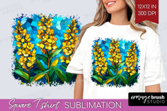 Stained Glass Square Tshirt Background - Flowers PNG Product Image 1