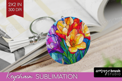 Stained Glass Keychain PNG - Flowers Keychain Sublimation Product Image 1