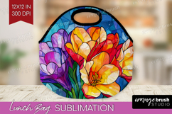 Stained Glass Lunch Bag - Flowers Lunch Bug PNG Sublimation Product Image 1