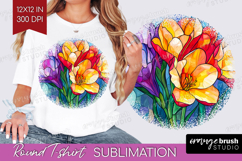 Stained Glass Round Tshirt Background - Flowers PNG Product Image 1