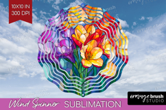 Stained Glass Wind Spinner Sublimation PNG - Flowers Round Product Image 1