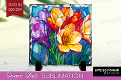 Stained Glass Slate PNG - Flowers Square Slate Sublimation Product Image 1