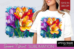 Stained Glass Square Tshirt Background - Flowers PNG Product Image 1