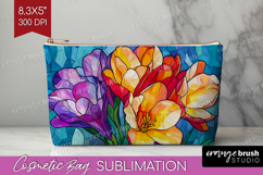 Stained Glass Cosmetic Bag - Flowers Makeup Bag PNG Product Image 1