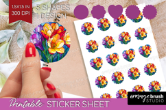 Stained Glass Round Sticker - Flowers Printable Sticker Product Image 1