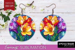 Stained Glass Round Earrings - Flowers PNG Sublimation Product Image 1