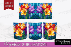 Stained Glass Mug Wrap - Flowers Mug PNG Sublimation Product Image 1