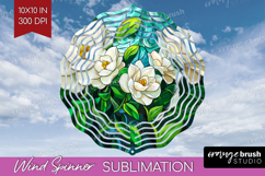 Stained Glass Wind Spinner Sublimation PNG - Flowers Round Product Image 1