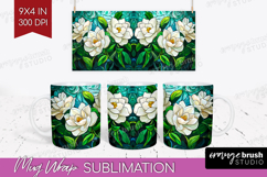 Stained Glass Mug Wrap - Flowers Mug PNG Sublimation Product Image 1