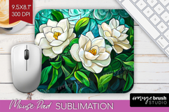 Stained Glass Mouse Pad Sublimation - Flowers Mousepad PNG Product Image 1
